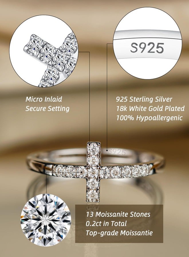 IMOLOVE Moissanite Wedding Bands for Women, Dainty 0.2 Carat Cross Purity Rings for Women Everyday Fashion Silver Moissanite Rings for Women with 18K White Gold Plated Size 8 - Image 2
